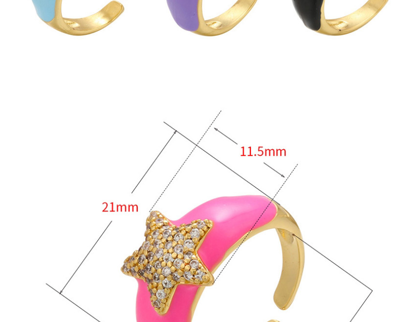 Fashion Purple Oil Drop Diamond Five-pointed Star Open Ring,Rings