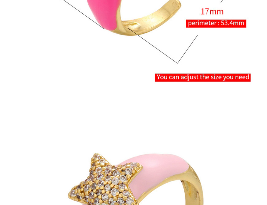 Fashion Pink Oil Drop Diamond Five-pointed Star Open Ring,Rings
