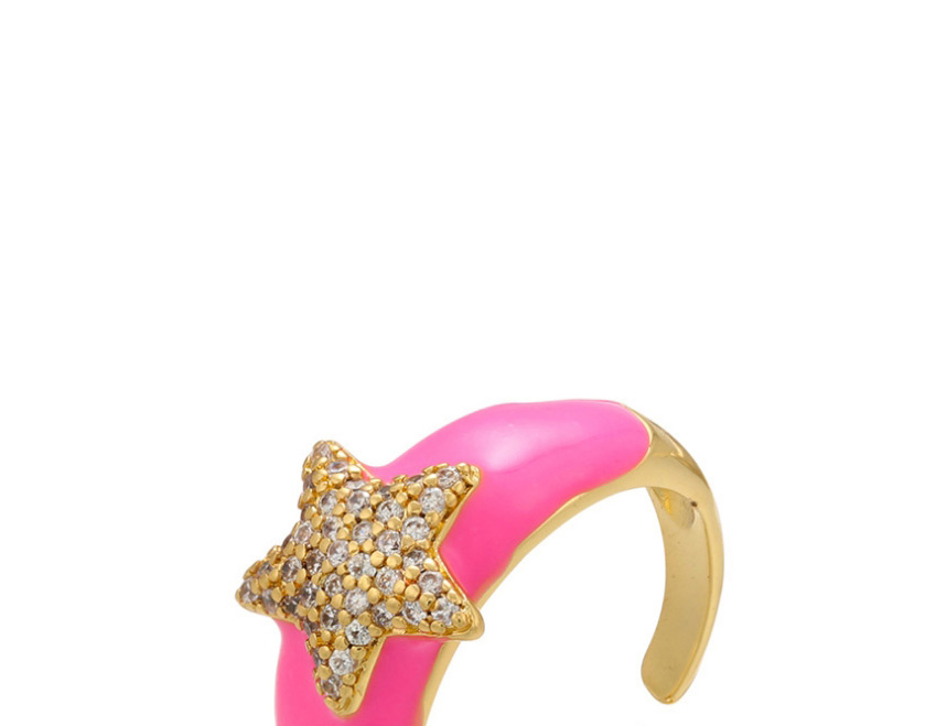 Fashion Pink Oil Drop Diamond Five-pointed Star Open Ring,Rings