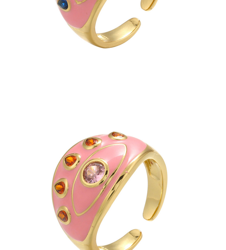 Fashion Pink Orange Diamond Drop Oil Micro Inlaid Eye Ring,Rings