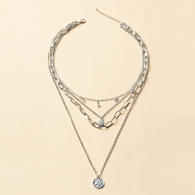 Fashion Silver Color Multi-storey Sun Portrait Chain Necklace,Multi Strand Necklaces