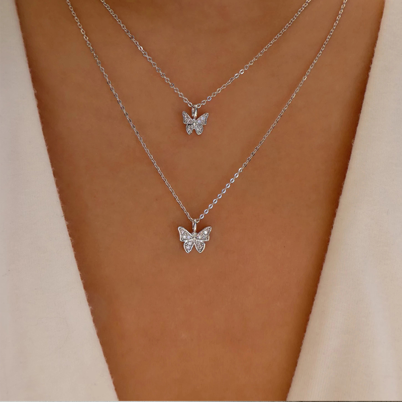 Fashion Gold Color-2 Crystal Butterfly Pendant Necklace,Pendants