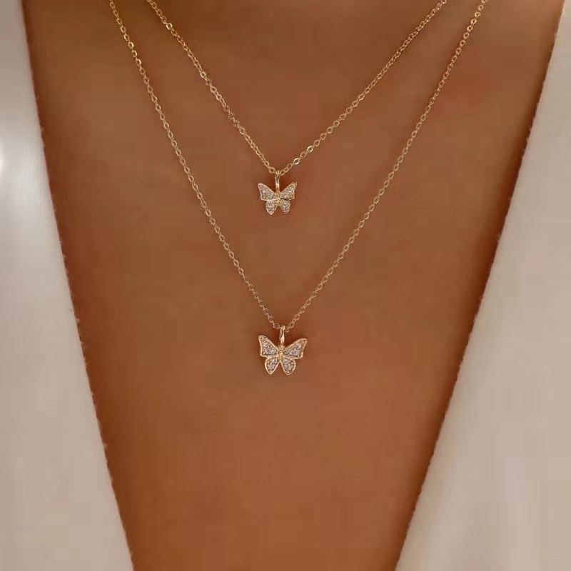 Fashion Gold Color-2 Crystal Butterfly Pendant Necklace,Pendants