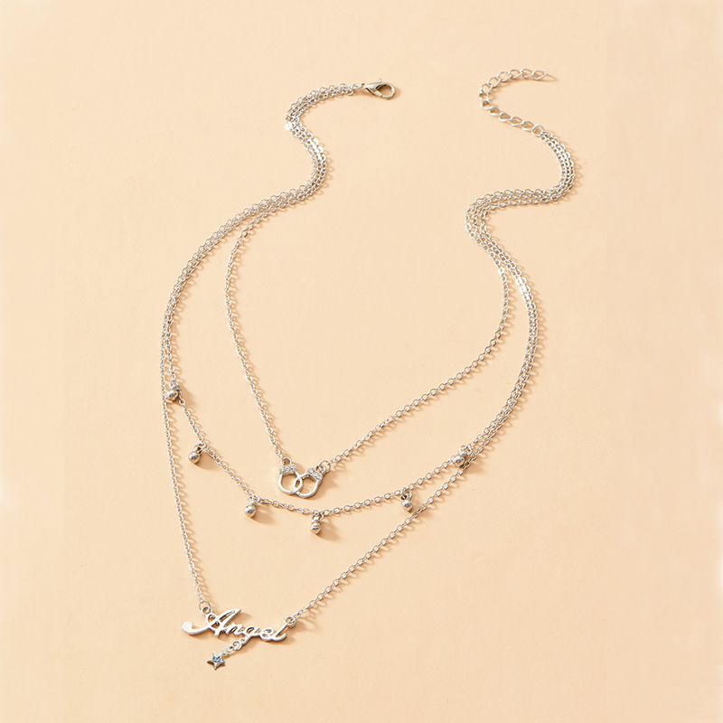 Fashion Silver Color Multi-layer Letter Round Bead Necklace,Multi Strand Necklaces