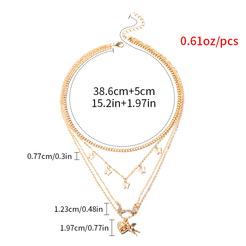 Fashion Gold Color Crystal Butterfly Angel Necklace,Multi Strand Necklaces