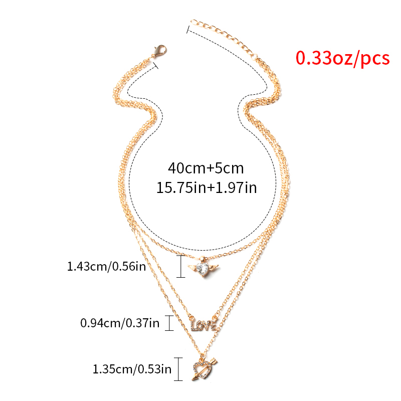 Fashion Gold Color Love Wings Crystal Alphabet Multi-layer Necklace,Multi Strand Necklaces