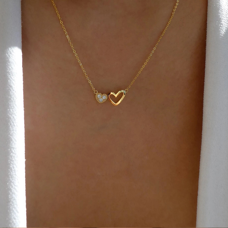 Fashion Gold Color Diamond Double Love Necklace,Pendants