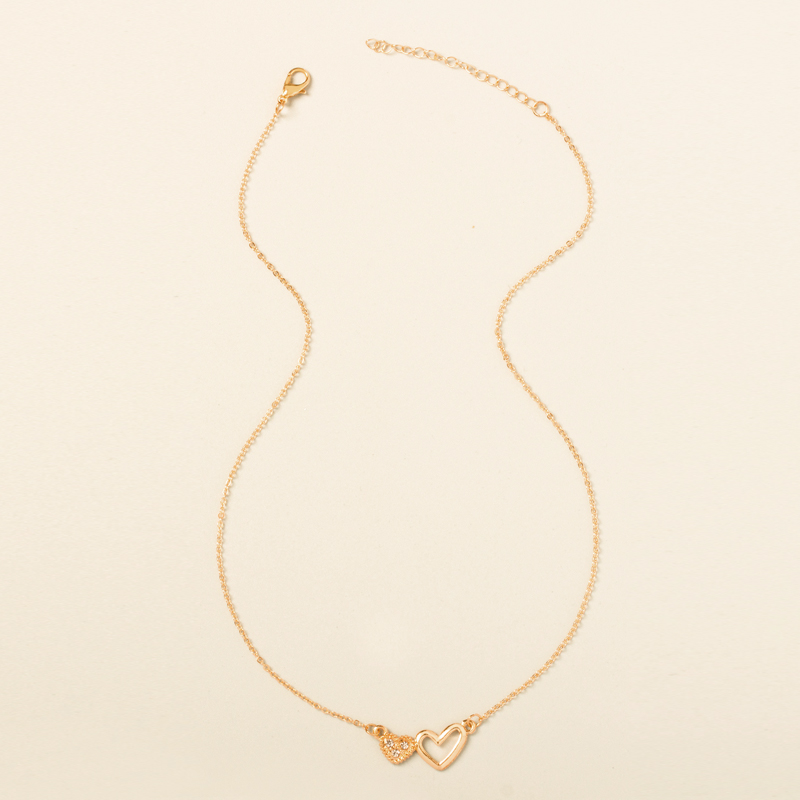 Fashion Gold Color Diamond Double Love Necklace,Pendants