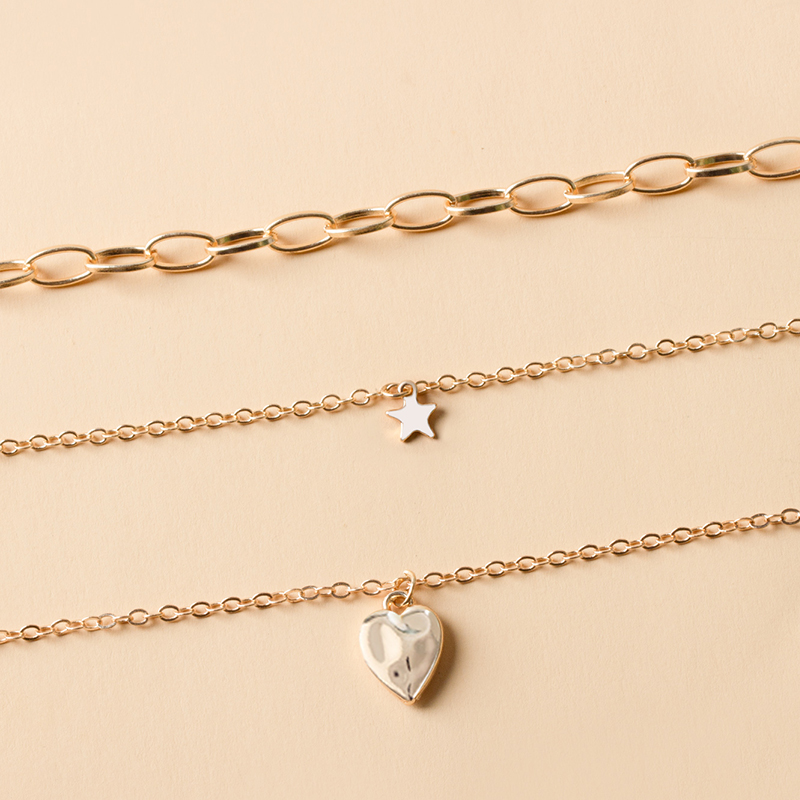 Fashion Gold Color Pentagrami Heart Multi-layer Necklace,Multi Strand Necklaces