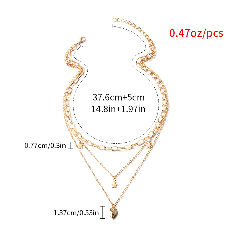Fashion Gold Color Pentagrami Heart Multi-layer Necklace,Multi Strand Necklaces
