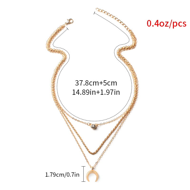 Fashion Silver Color Gold Plated Moon Three-layer Necklace,Multi Strand Necklaces
