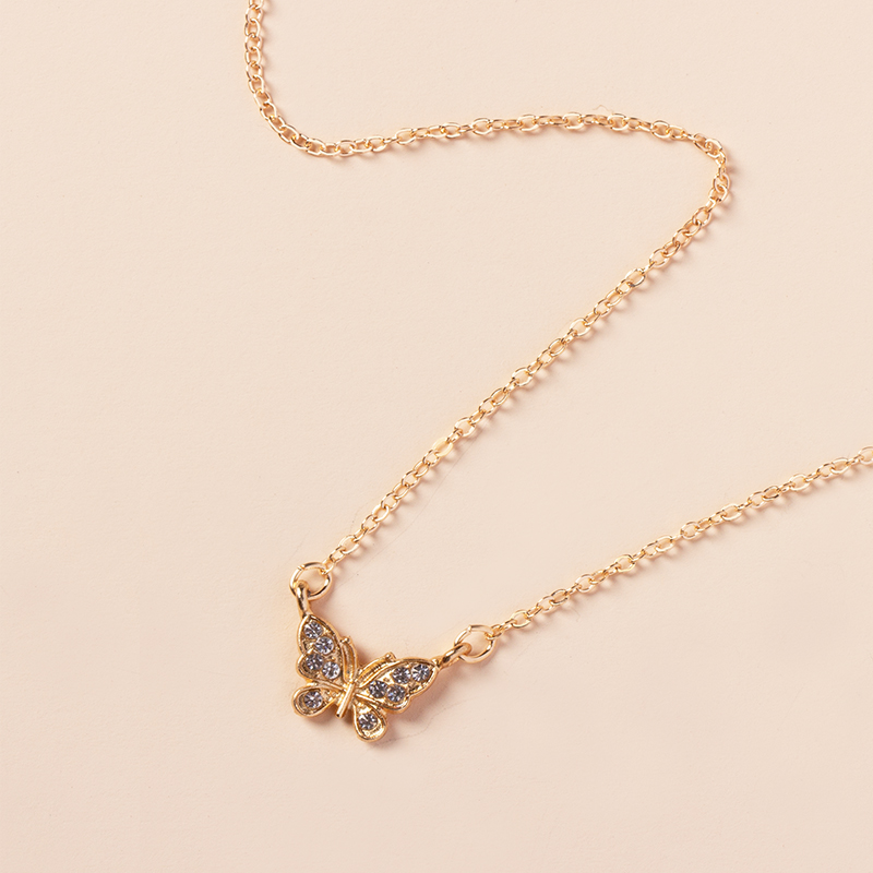 Fashion Rose Gold Gold-plated Butterfly Single Layer Necklace,Pendants