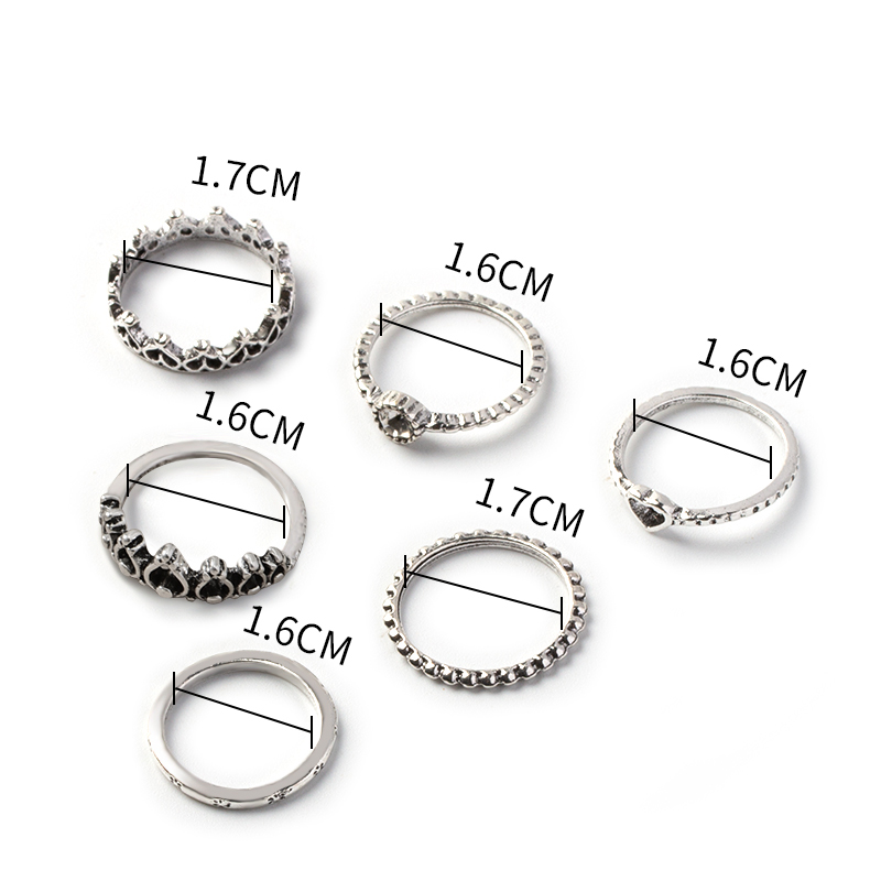 Fashion Silver Color Ancient Silver Peach Heart Thread Ring 6 Sets,Jewelry Sets