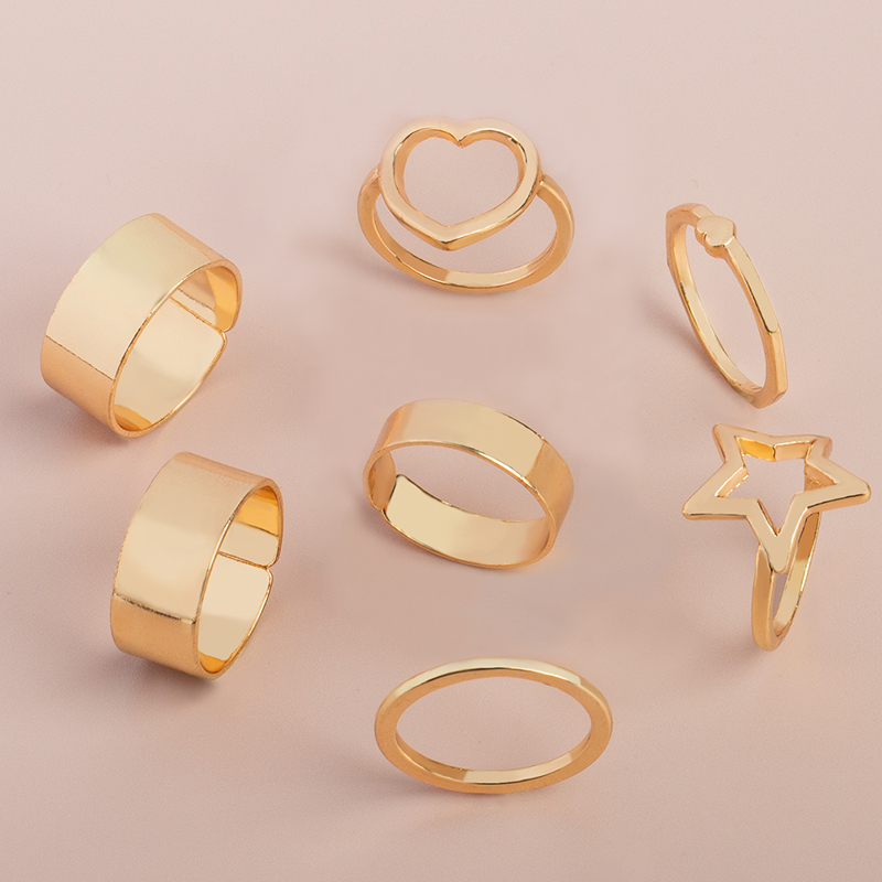 Fashion Gold Color Goldered Peach Heart Pentagon Ring 5 Sets,Jewelry Sets