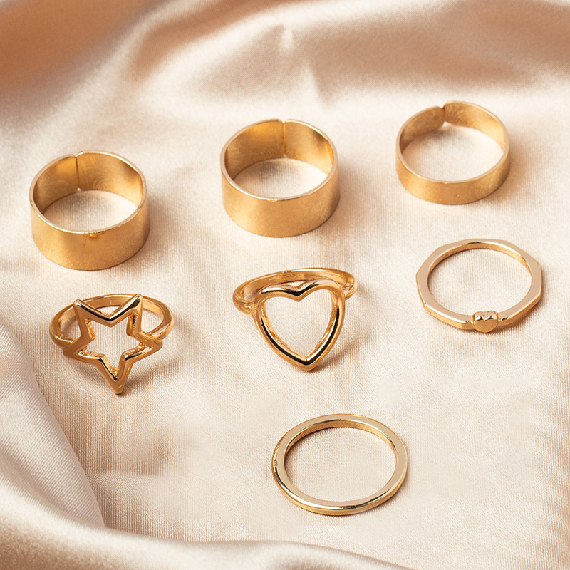 Fashion Gold Color Goldered Peach Heart Pentagon Ring 5 Sets,Jewelry Sets