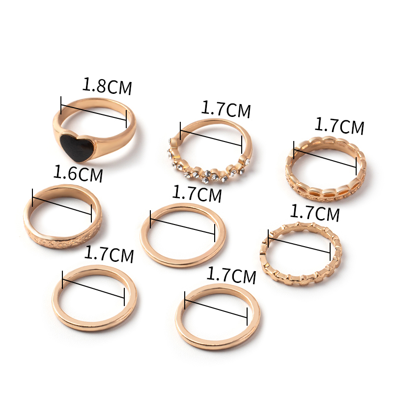 Fashion Gold Color Drip Droplet Peach Geometric Diamond Ring 8 Sets,Jewelry Sets