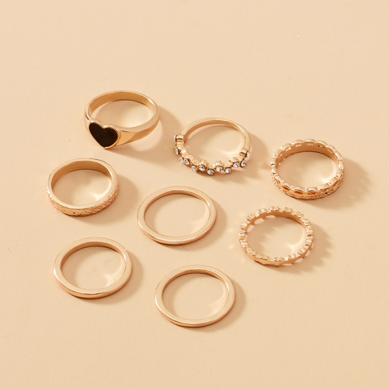 Fashion Gold Color Drip Droplet Peach Geometric Diamond Ring 8 Sets,Jewelry Sets
