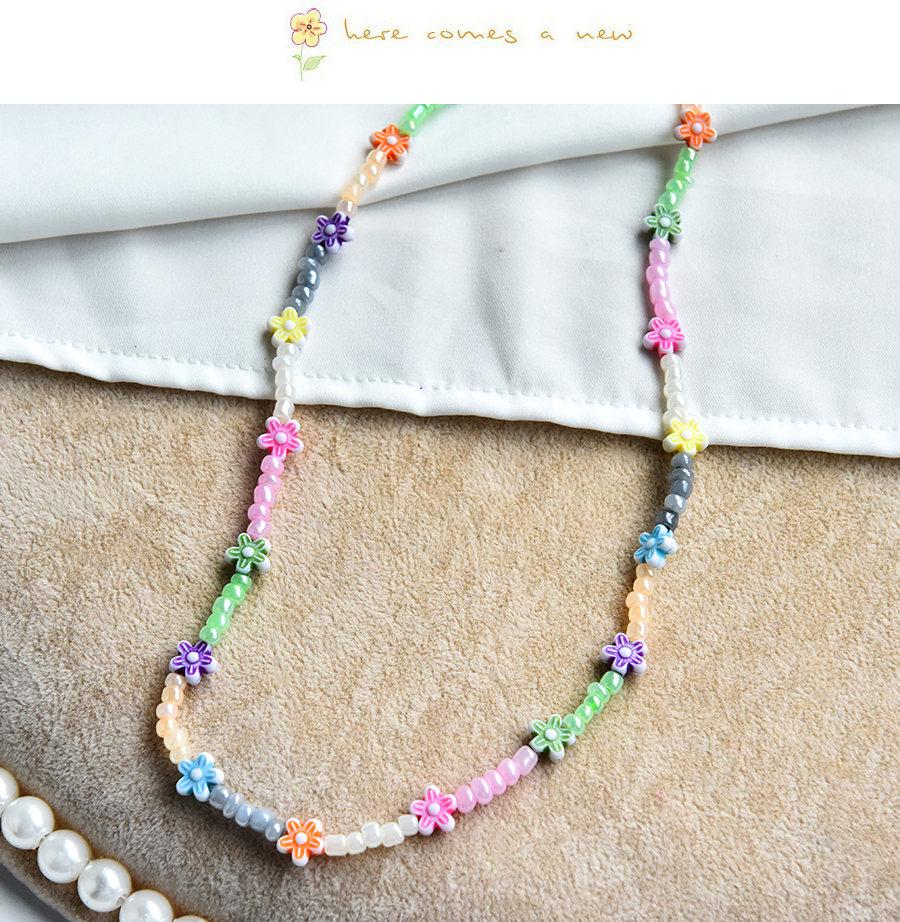 Fashion Color Resin Rice Bead Flower Necklace,Beaded Necklaces