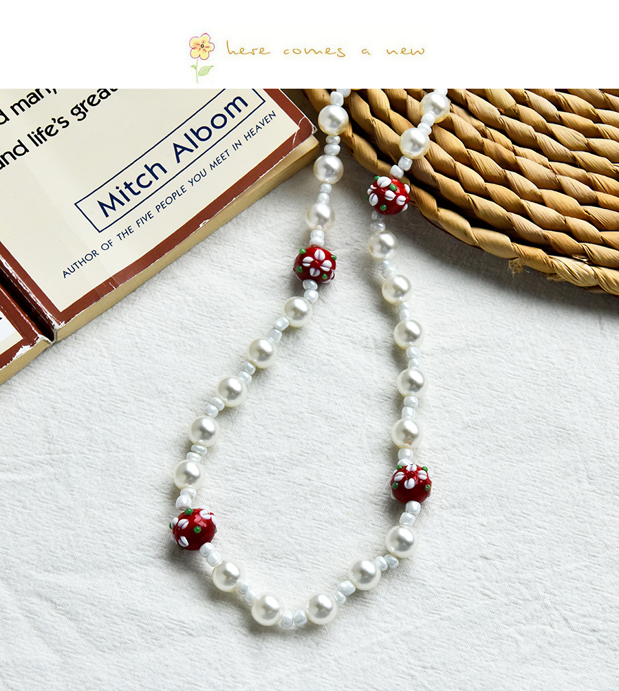 Fashion White Pearl Glass Rice Beads Flower Bead Necklace,Beaded Necklaces