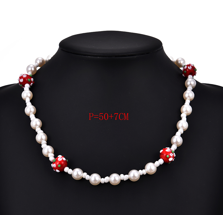Fashion White Pearl Glass Rice Beads Flower Bead Necklace,Beaded Necklaces