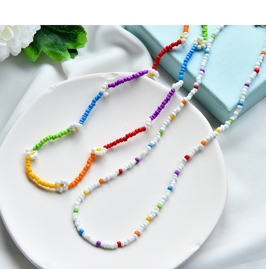 Fashion Color Rice Bead Flower Double Necklace,Multi Strand Necklaces