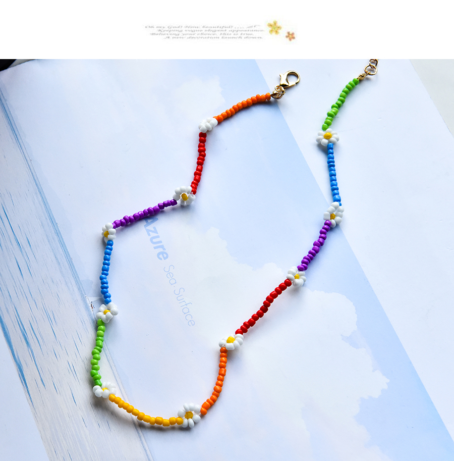 Fashion Color Rice Bead Flower Double Necklace,Multi Strand Necklaces