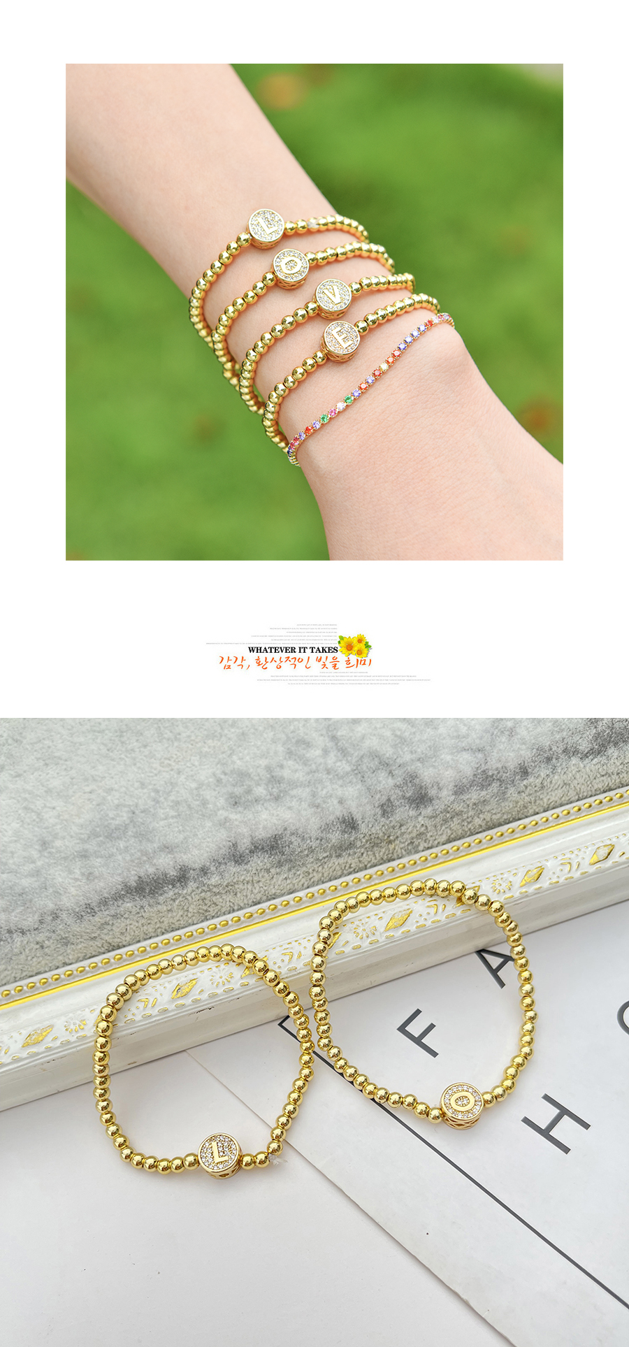 Fashion T Copper Inlaid Zircon Letter Beaded Bracelet,Bracelets