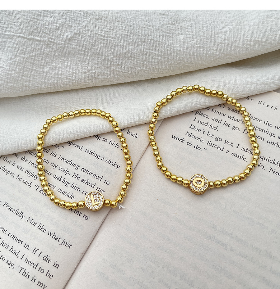 Fashion R Copper Inlaid Zircon Letter Beaded Bracelet,Bracelets