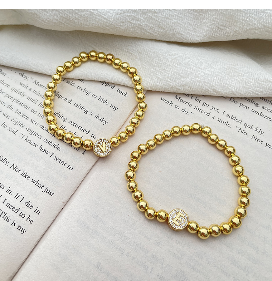Fashion P Copper Inlaid Zircon Letter Beaded Bracelet (large Beads),Bracelets