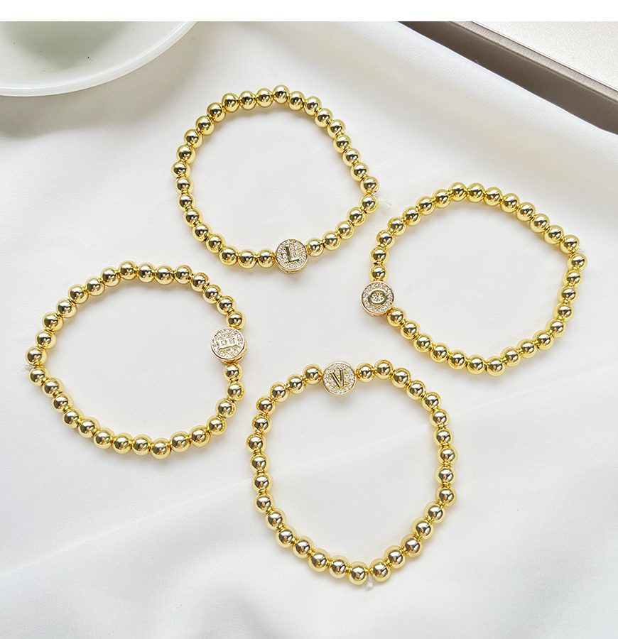Fashion J Copper Inlaid Zircon Letter Beaded Bracelet (large Beads),Bracelets
