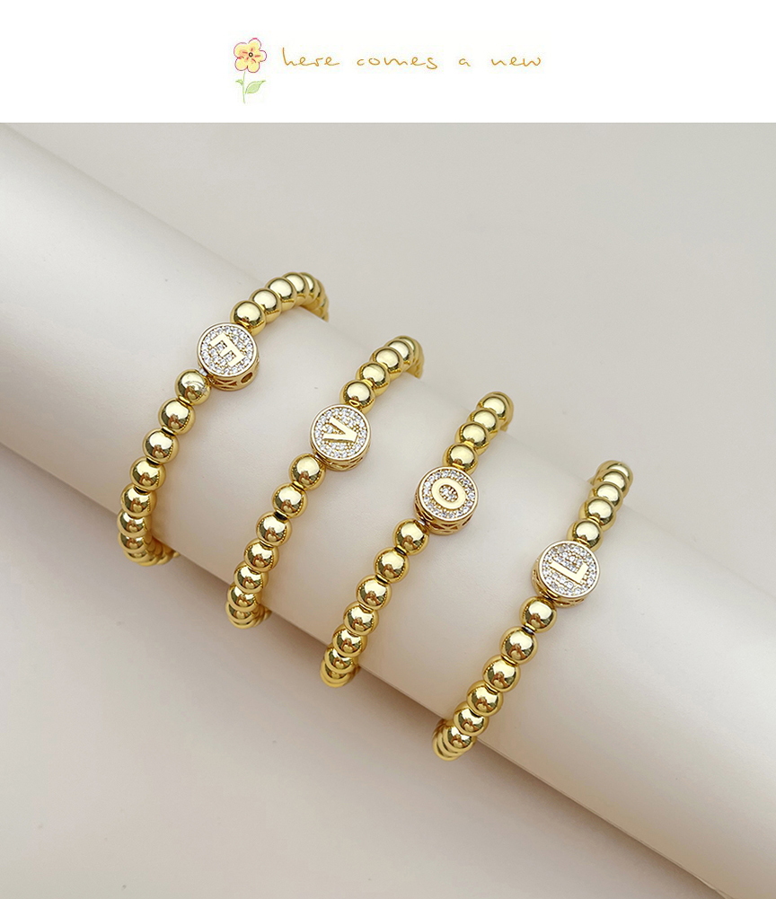 Fashion J Copper Inlaid Zircon Letter Beaded Bracelet (large Beads),Bracelets