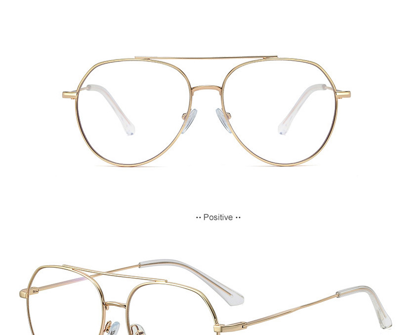 Fashion C4 Gold Color Metal Double Beam Large Frame Flat Glasses,Fashion Glasses