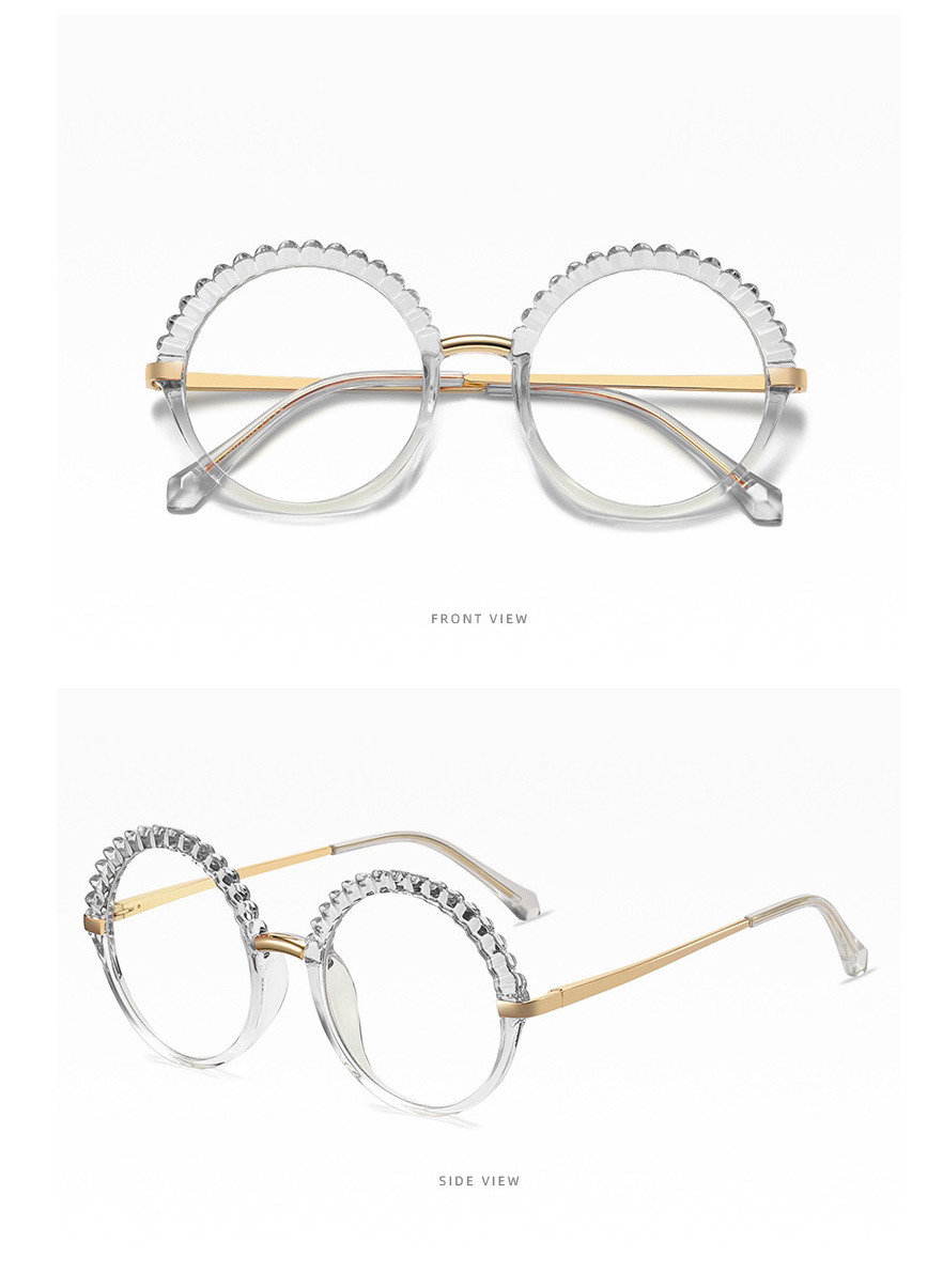 Fashion C5 Through Gray Stitching Round Glasses,Fashion Glasses
