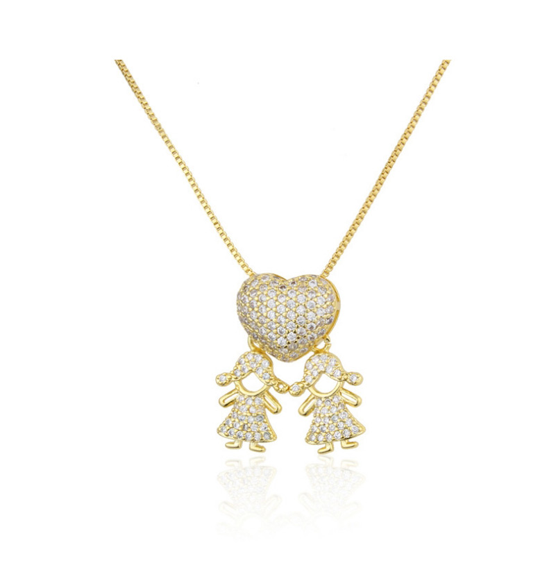 Fashion Gilded Girls (3) Brass Inlaid Zirconium Love Girl Necklace,Necklaces