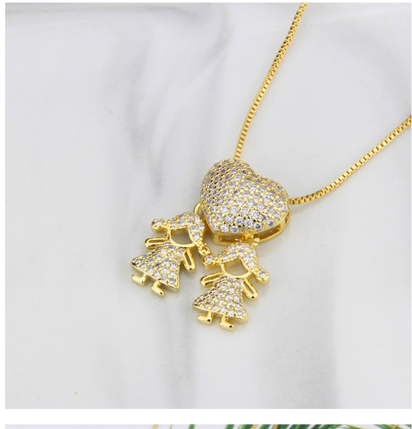 Fashion Gold Copper Plating Inlaid Zirconium Boy And Girl Love Necklace,Necklaces