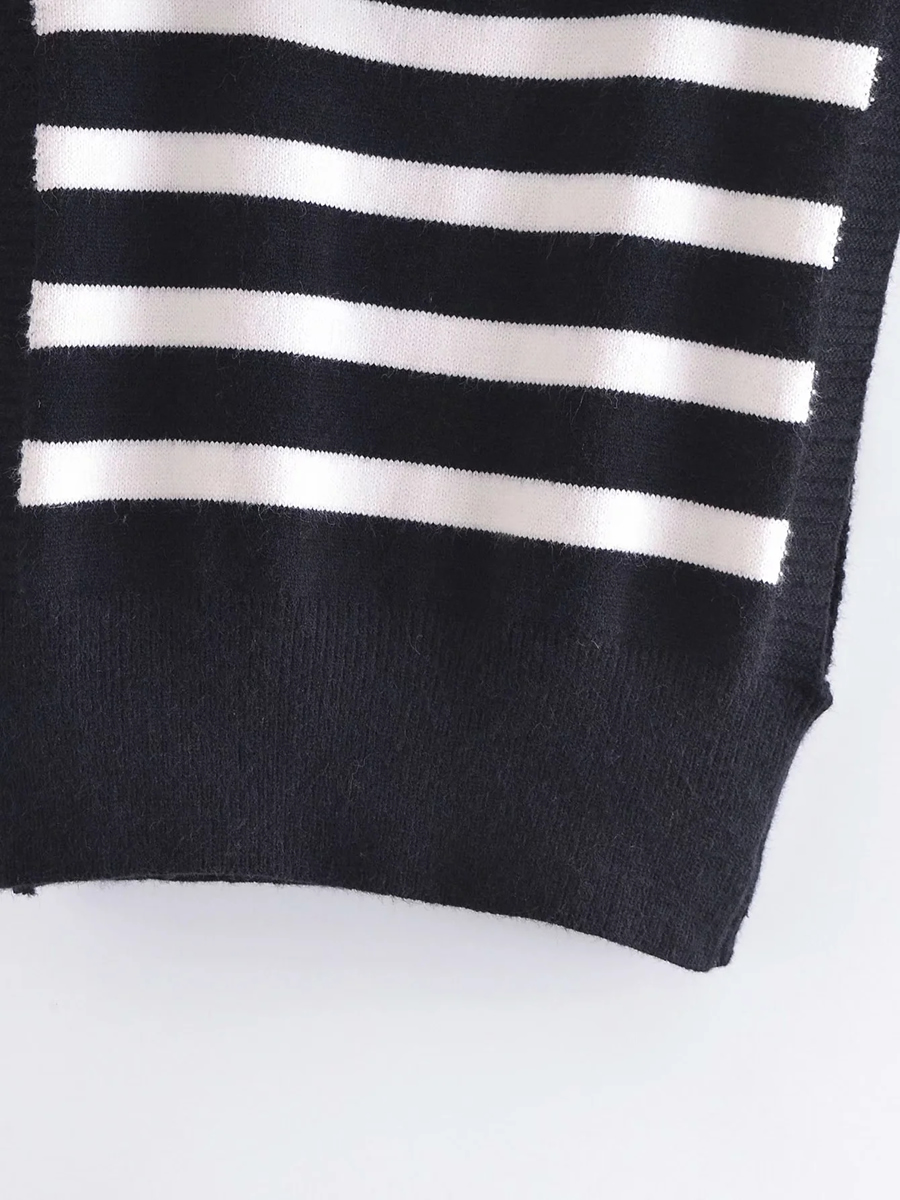 Fashion Black Button Striped Knitted Vest,Sweater