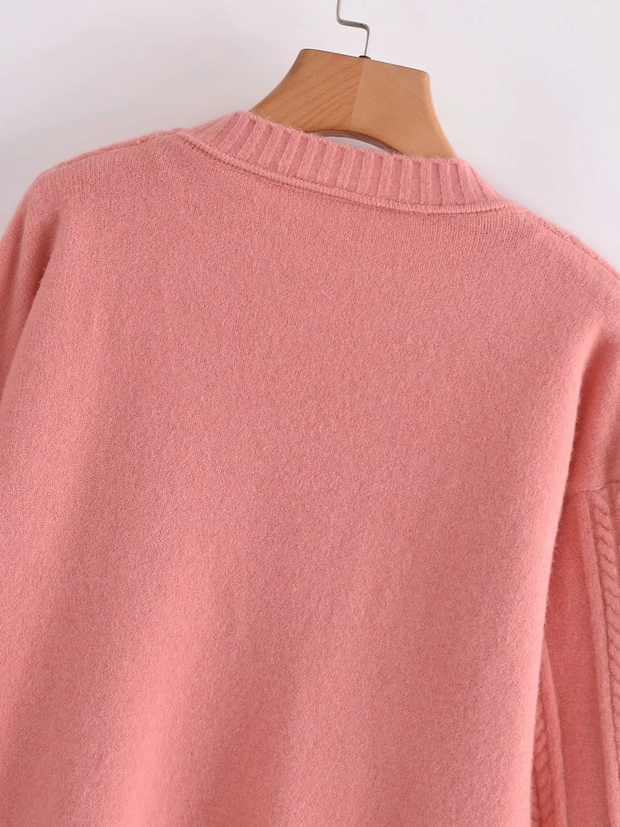 Fashion Creamy-white Round Neck Twist Knit Pullover Sweater,Sweater