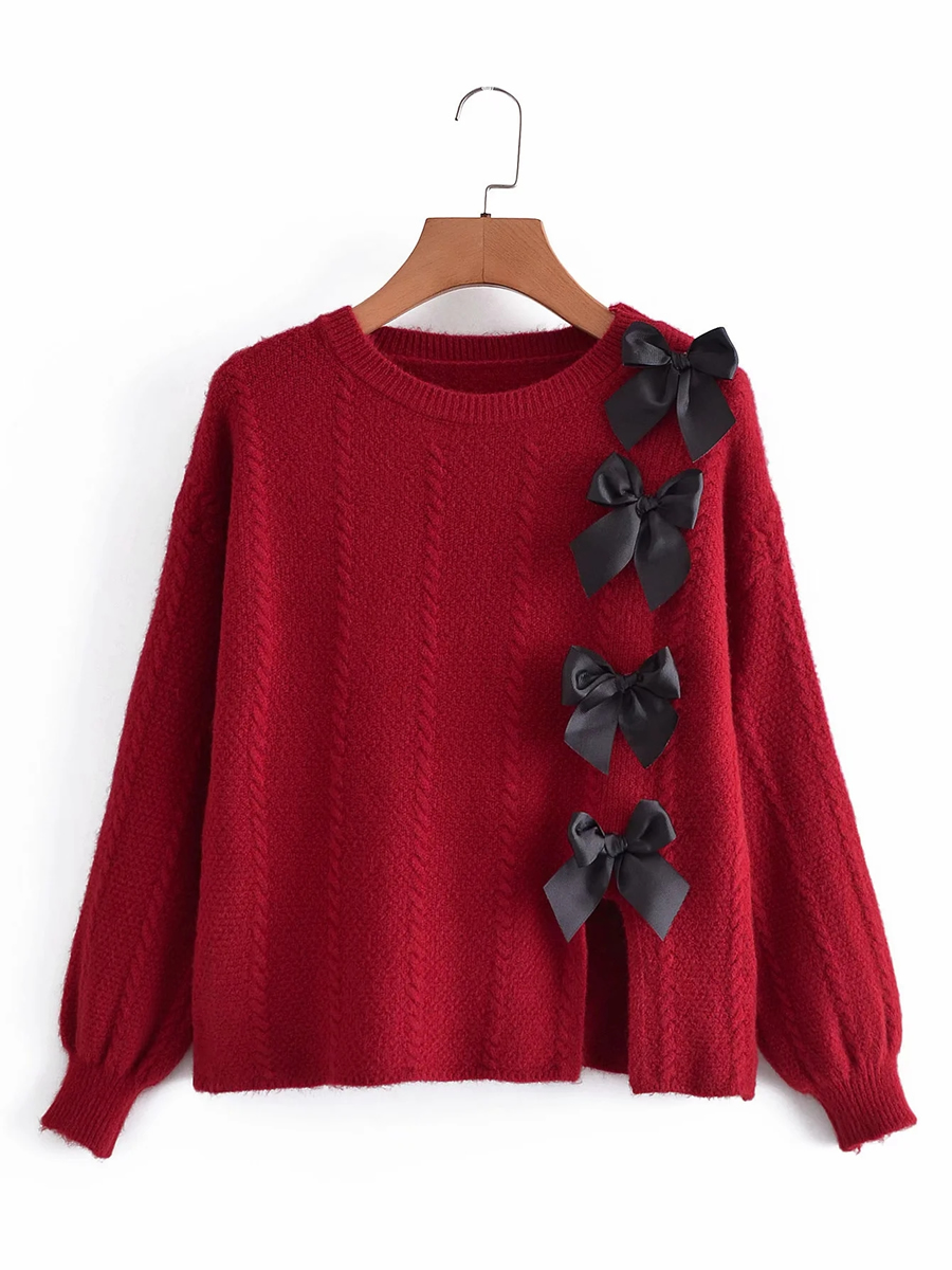 Fashion Red Bow Knitted Sweater,Sweater