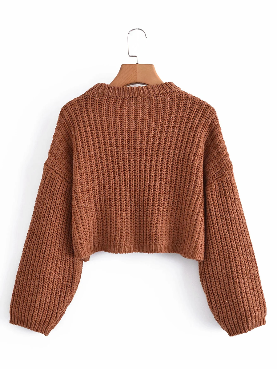Fashion Brown Twist Knit Pullover Sweater,Sweater