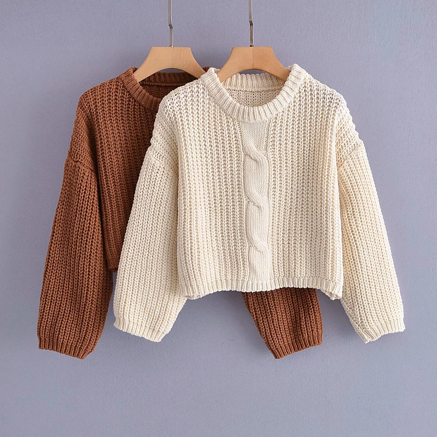 Fashion Brown Twist Knit Pullover Sweater,Sweater