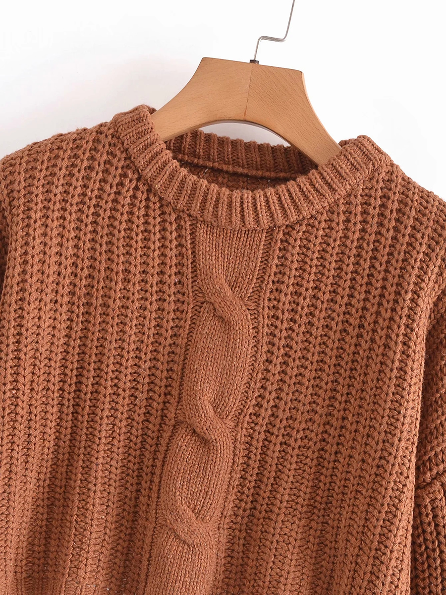 Fashion Beige Twist Knit Pullover Sweater,Sweater