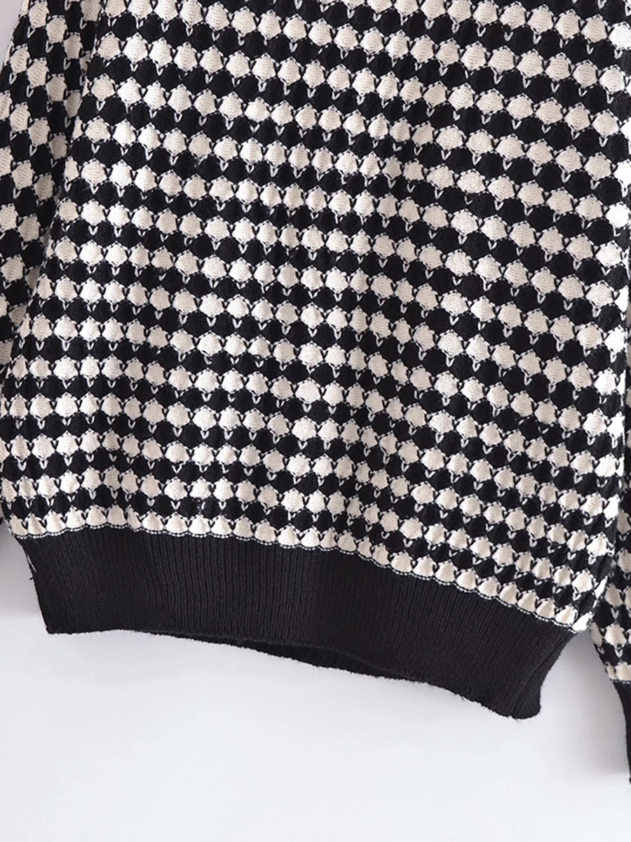 Fashion Black V-neck Printed Knit Pullover Sweater,Sweater