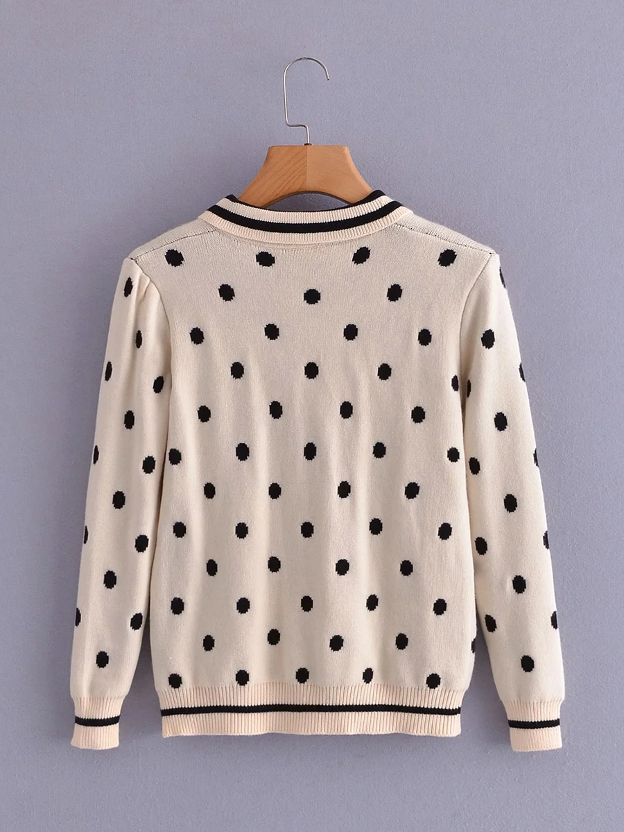 Fashion Blue Bow-knot Polka-dot Knitted Sweater,Sweater