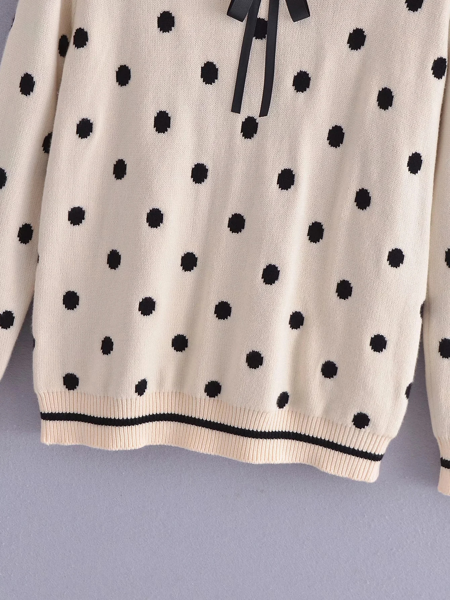Fashion Beige Bow-knot Polka-dot Knitted Sweater,Sweater