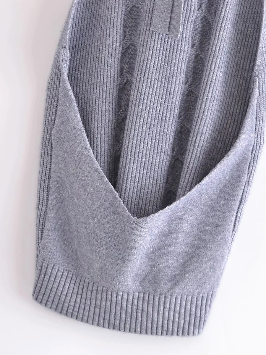 Fashion Grey High Neck Sleeveless Knitted Sweater,Sweater