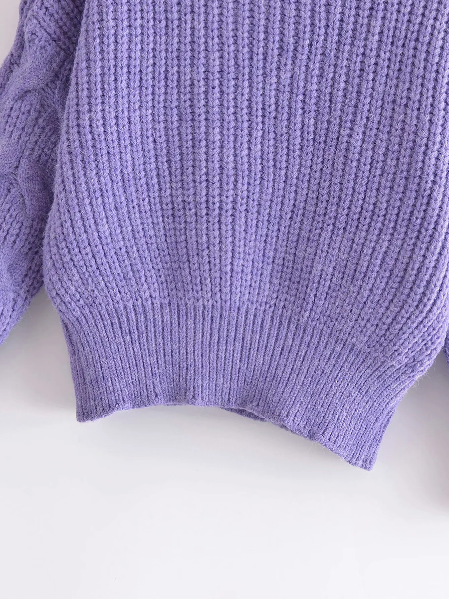 Fashion Purple Crew Neck Pullover,Sweater