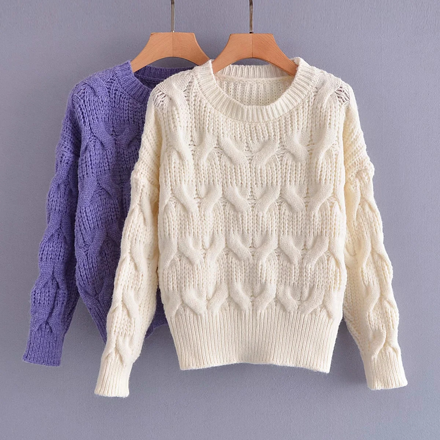 Fashion Creamy-white Crew Neck Pullover,Sweater