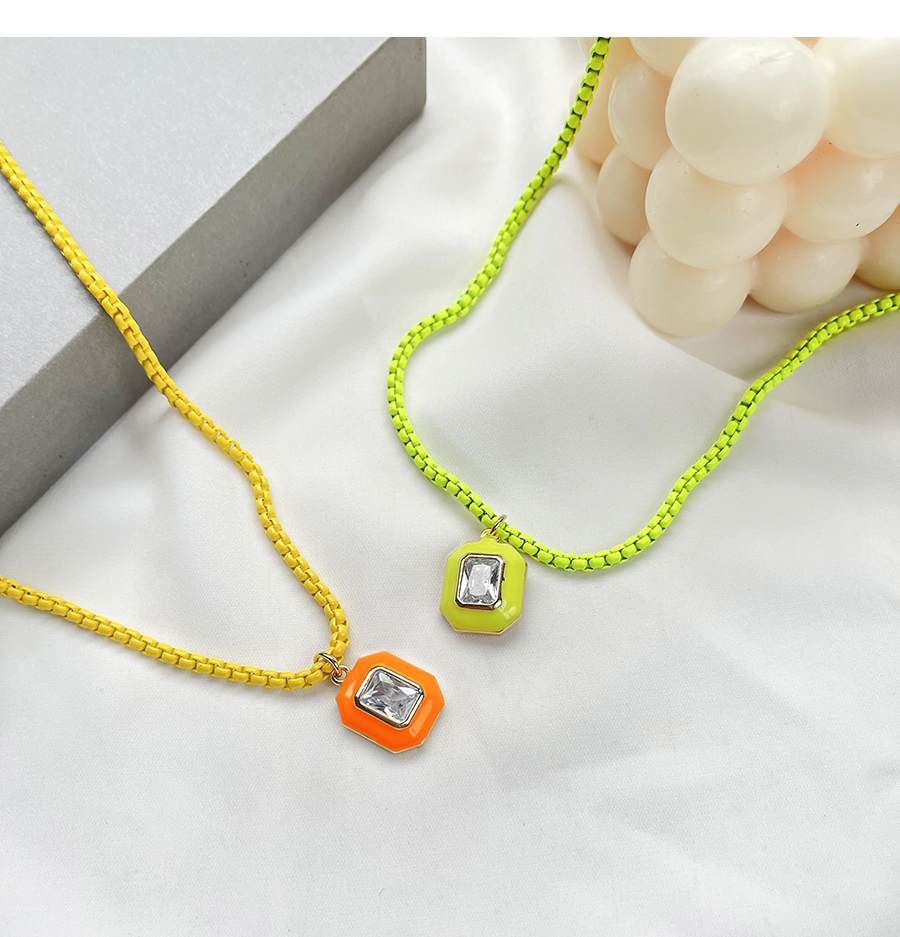 Fashion Orange Copper Inlaid Zircon Drop Oil Square Necklace,Necklaces