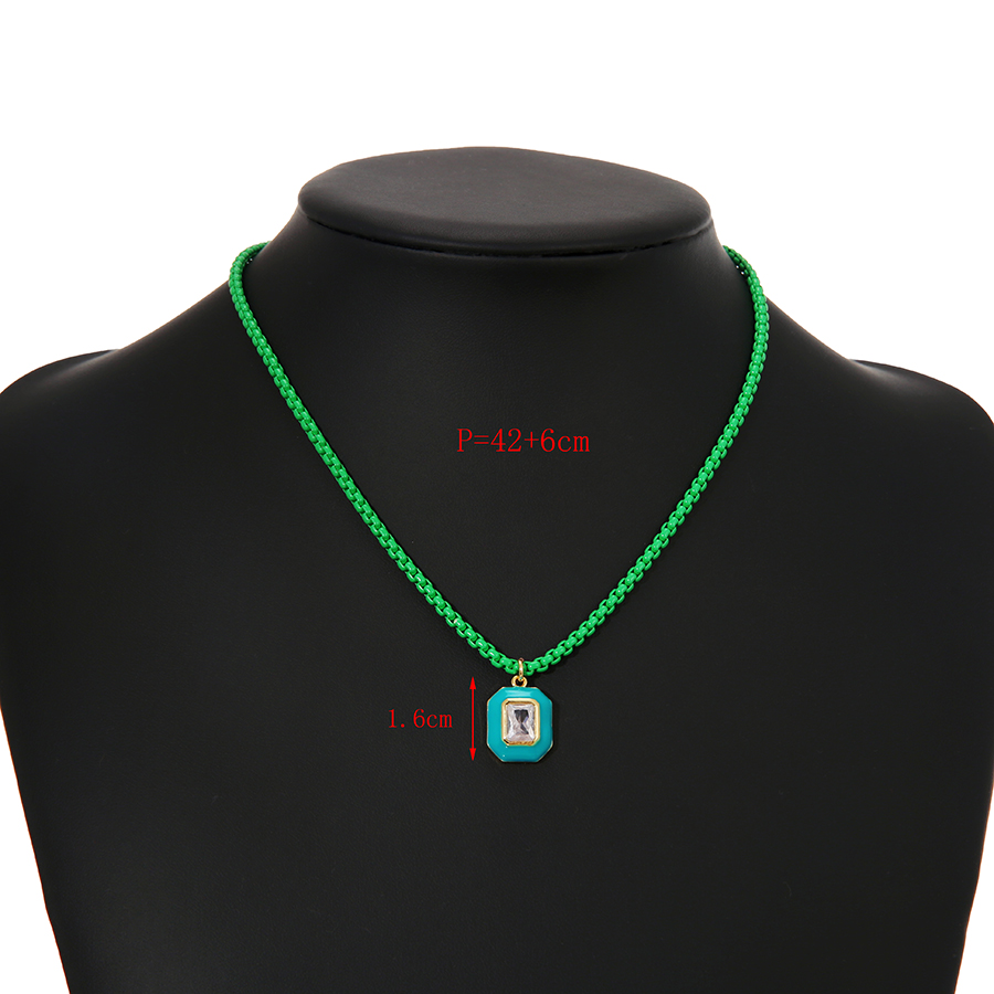 Fashion Lake Blue Copper Inlaid Zircon Drop Oil Square Necklace,Necklaces