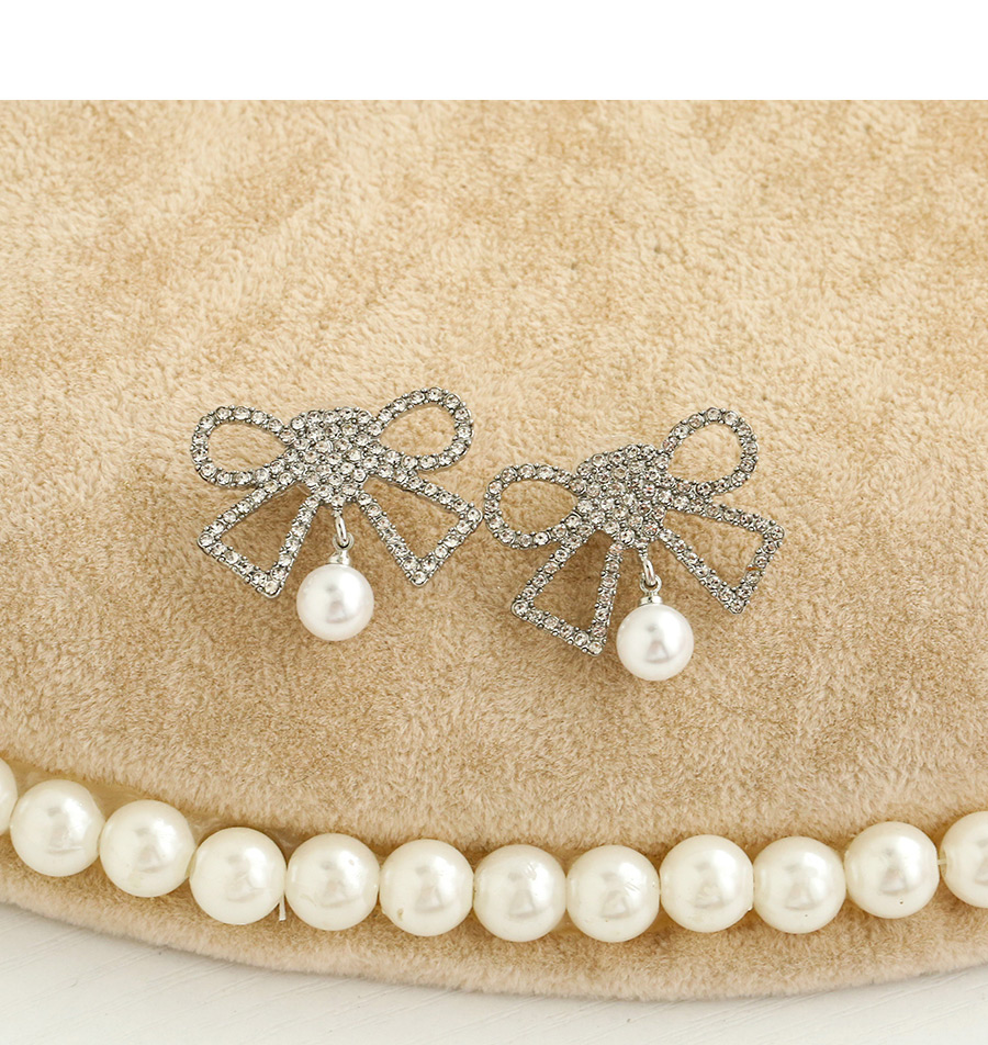 Fashion Silver Color Alloy Diamond Bow Earrings,Stud Earrings